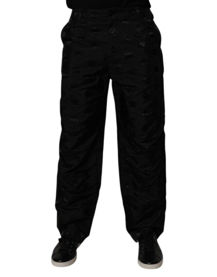 Black Logo Monogram Straight Pants - Image 2