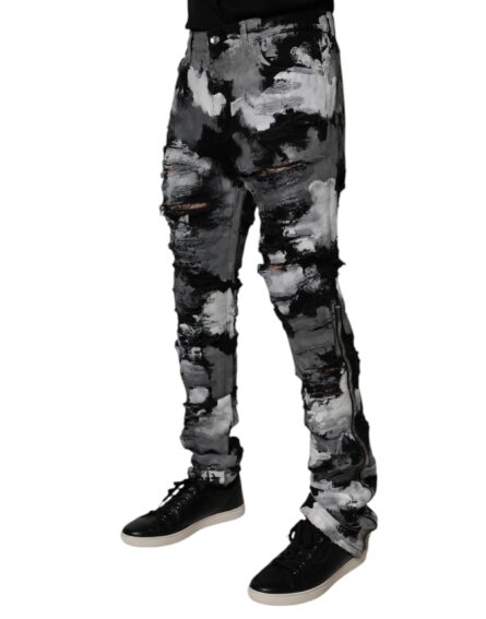 Multicolor Camouflage Tattered Skinny Denim Jeans - Image 3