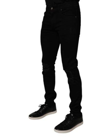 Black Cotton Stretch Skinny Men Denim Jeans - Image 3