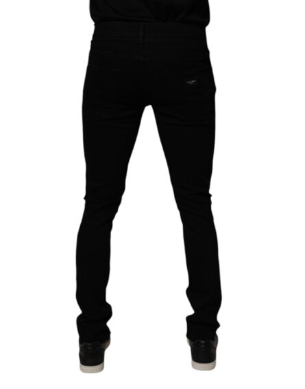 Black Cotton Stretch Skinny Men Denim Jeans - Image 4