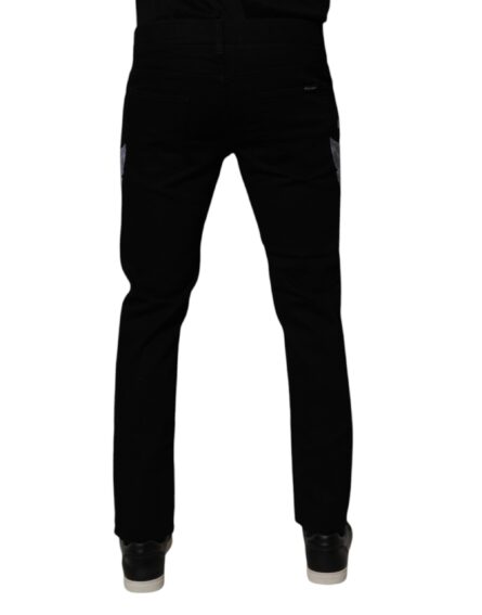 Black Floral Cotton Skinny Men Denim Jeans - Image 4