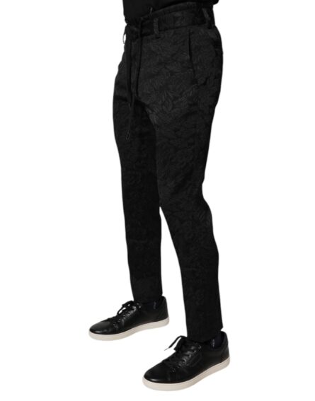 Black Brocade Polyester Skinny Dress Pants - Image 3