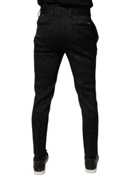 Black Brocade Polyester Skinny Dress Pants - Image 4