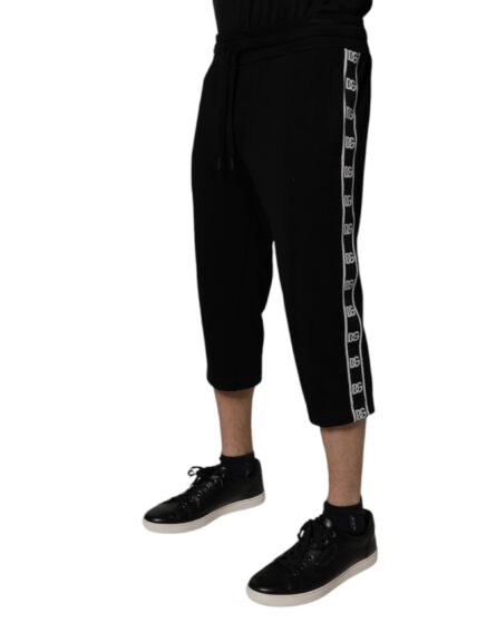 Black Cotton Blend Cropped Sweatpants Pants - Image 3