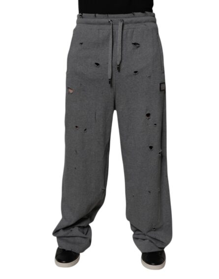 Gray Cotton RipStyle Straight Sweatpants Pants - Image 2
