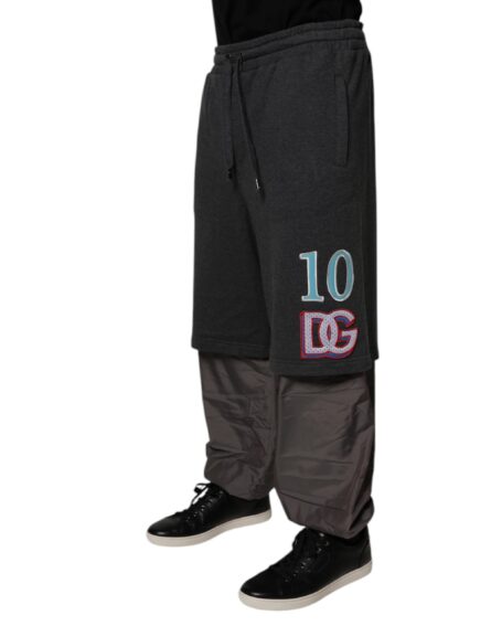 Dark Gray Cotton Layered Straight Sweatpants Pants - Image 3