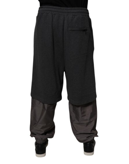 Dark Gray Cotton Layered Straight Sweatpants Pants - Image 4