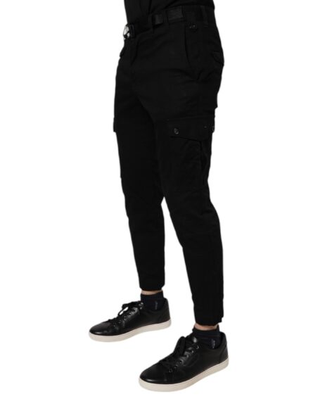 Black Cotton Stretch Skinny Cargo Denim Jeans - Image 3
