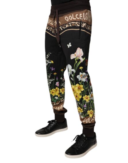 Black Floral Cotton Jogger Sweatpants Pants - Image 3