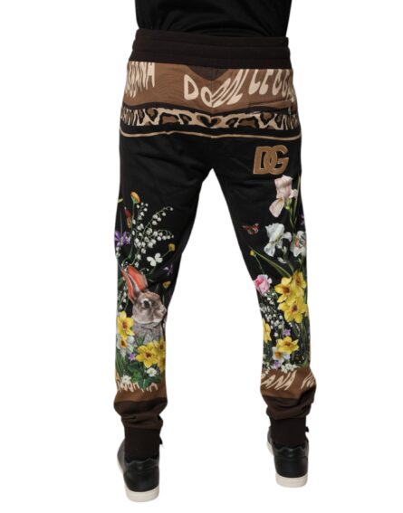 Black Floral Cotton Jogger Sweatpants Pants - Image 4