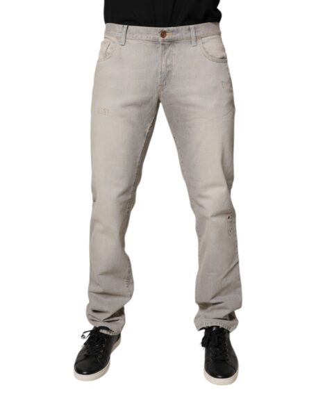 Light Gray Cotton Skinny Denim Jeans - Image 2