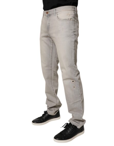 Light Gray Cotton Skinny Denim Jeans - Image 3