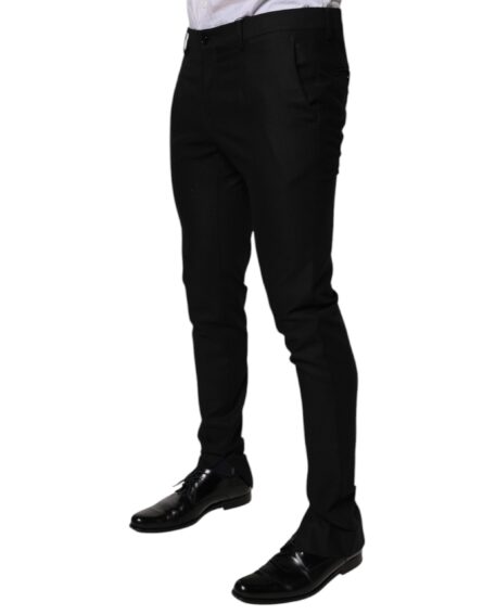 Black Virgin Wool MenSkinny Dress Formal Pants - Image 3