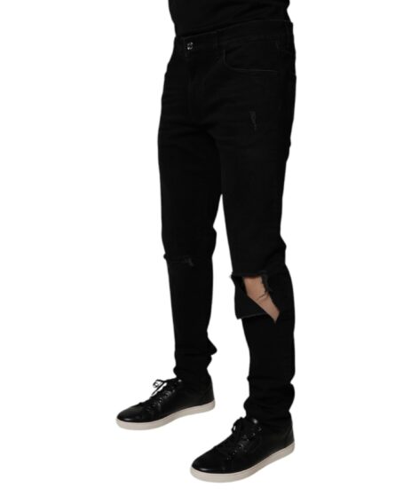 Black Cotton Tattered Skinny Men Denim Jeans - Image 3