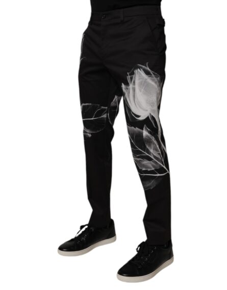 Black Cotton Floral Skinny Dress Pants - Image 3