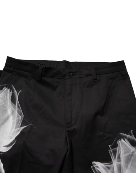 Black Cotton Floral Skinny Dress Pants - Image 5