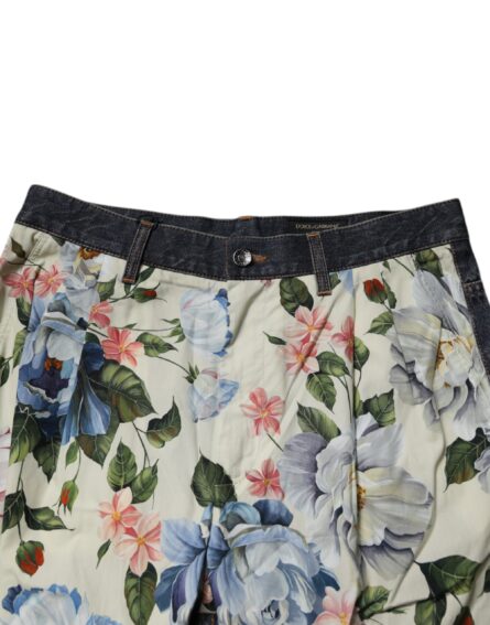 Beige Blue Floral Cotton Men Denim Jeans - Image 5