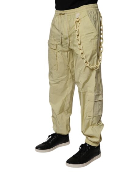 Yellow Nylon Cargo Chain Men Jogger Pants - Image 3