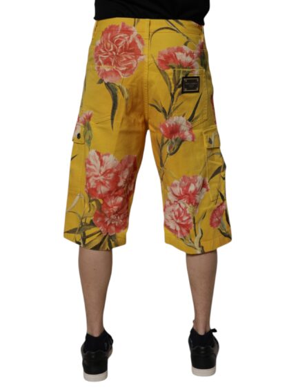 Yellow Floral Cargo Denim Men Bermuda Shorts - Image 4