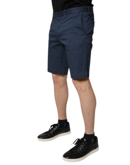 Blue Cotton Mid Waist Men Bermuda Shorts - Image 3