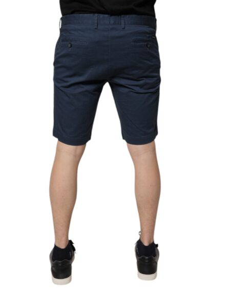Blue Cotton Mid Waist Men Bermuda Shorts - Image 4