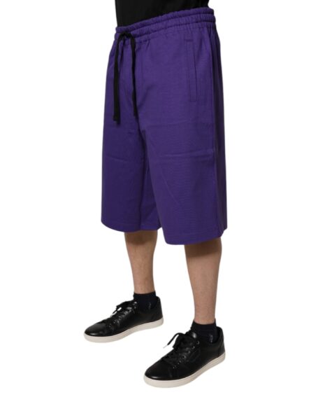 Purple Cotton Men Bermuda Sweatshorts Shorts - Image 3