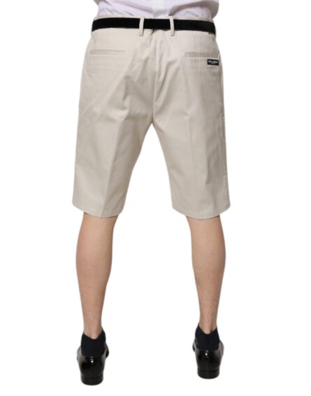 Beige Cotton Stretch Mid Waist Bermuda Shorts - Image 4