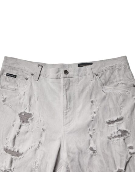Light Gray Tattered Men Denim Bermuda Shorts - Image 5