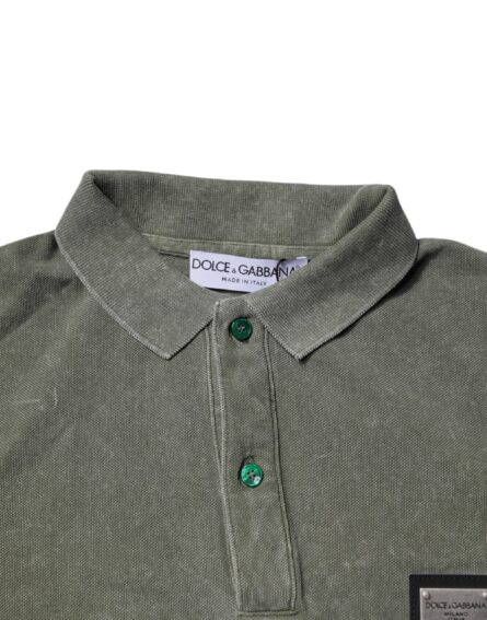 Army Green Logo Plaque Cotton Polo Shirt T-shirt - Image 5