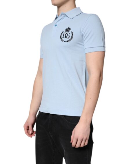 Sky Blue Cotton Crown Collared Polo T-shirt - Image 3