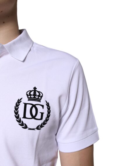 White Cotton Crown Collared Men Polo T-shirt - Image 5