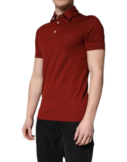 Red Cotton DG Logo Collared Men Polo T-shirt - Image 3