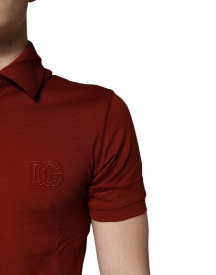 Red Cotton DG Logo Collared Men Polo T-shirt - Image 5