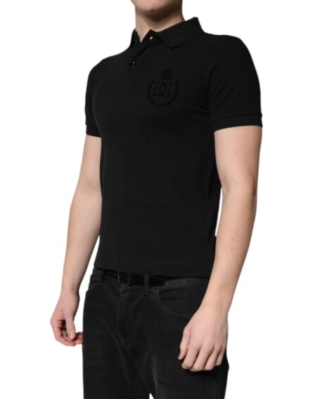 Black Cotton DG Logo Collared Polo T-shirt - Image 3