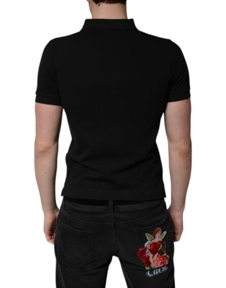 Black Cotton DG Logo Collared Polo T-shirt - Image 4