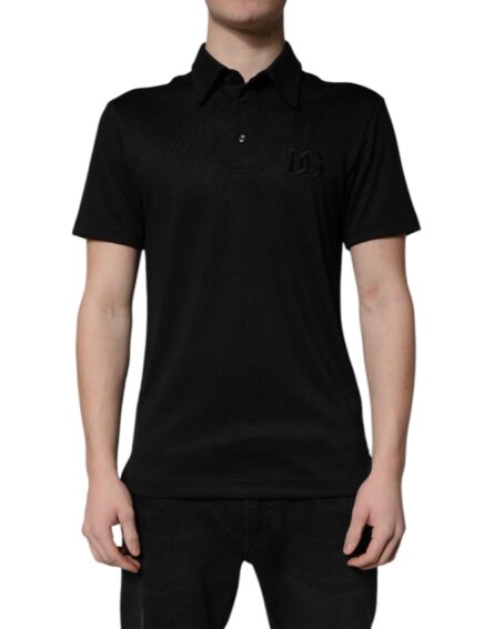 Black Polyester DG Logo Collared Polo T-shirt - Image 2