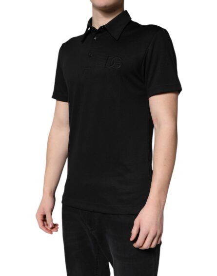 Black Polyester DG Logo Collared Polo T-shirt - Image 3
