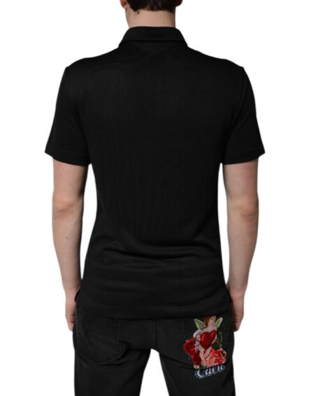 Black Polyester DG Logo Collared Polo T-shirt - Image 4