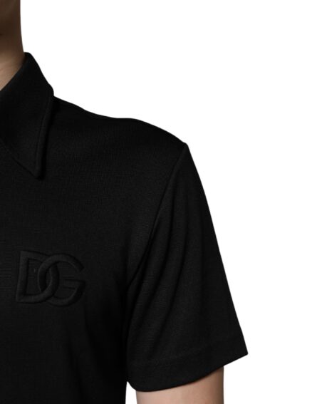Black Polyester DG Logo Collared Polo T-shirt - Image 5