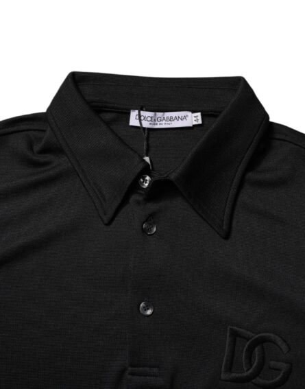 Black Polyester DG Logo Collared Polo T-shirt - Image 6