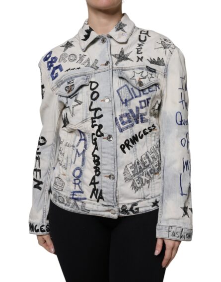 Light Blue Graffiti Button Down Denim Jacket - Image 2