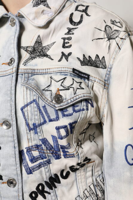 Light Blue Graffiti Button Down Denim Jacket - Image 5