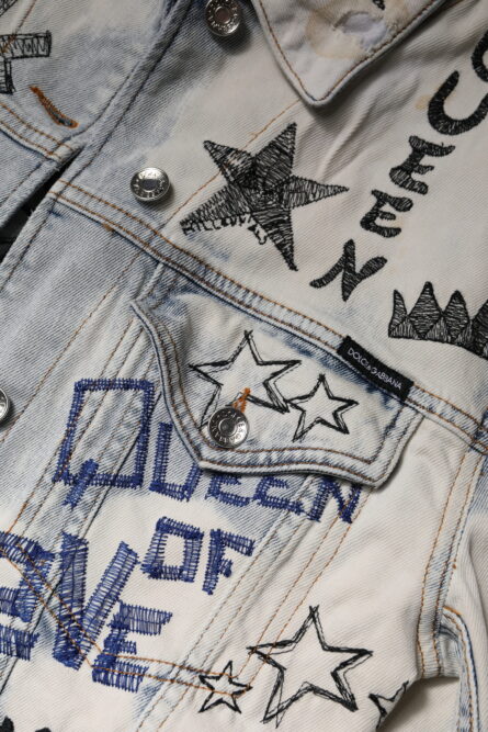 Light Blue Graffiti Button Down Denim Jacket - Image 7