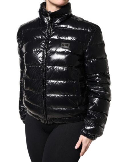 Black Logo Plaque Full Zip Puffer Jacket - Image 3