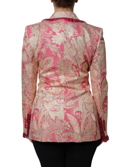 Pink Gold Jacquard Nylon Coat Blazer Jacket - Image 3