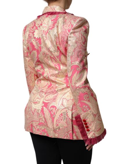Pink Gold Jacquard Nylon Coat Blazer Jacket - Image 4