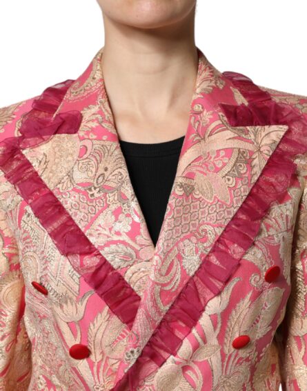 Pink Gold Jacquard Nylon Coat Blazer Jacket - Image 5