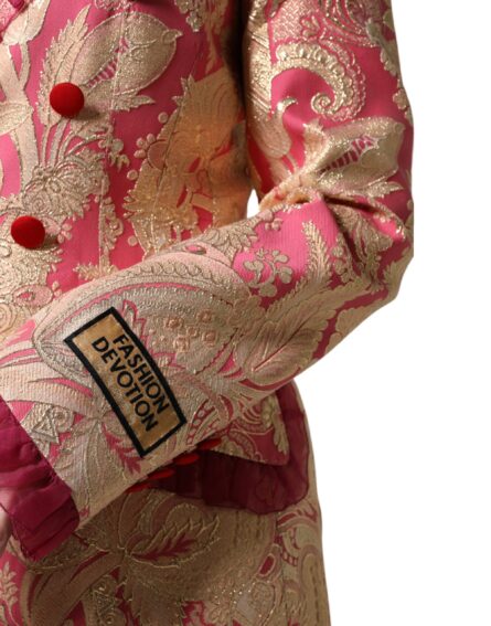 Pink Gold Jacquard Nylon Coat Blazer Jacket - Image 6