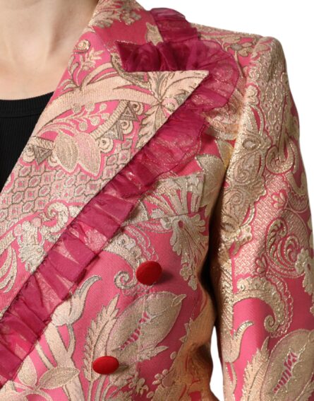 Pink Gold Jacquard Nylon Coat Blazer Jacket - Image 7