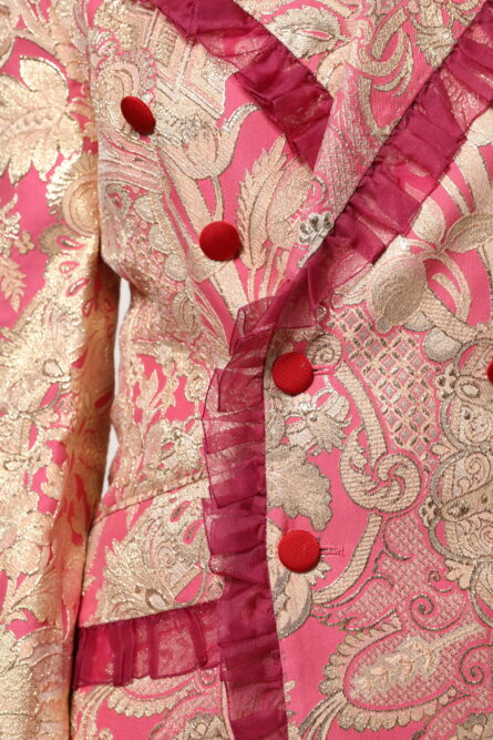 Pink Gold Jacquard Nylon Coat Blazer Jacket - Image 8